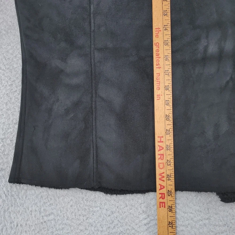 Bit & Bridle Vest Womens Large Black Faux Suede Leather Sherpa Collar Open Front
